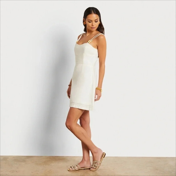 NWT Sam Edelman Gardenia Tinsley Mini Dress Linen blend in off white size L - Picture 1 of 16